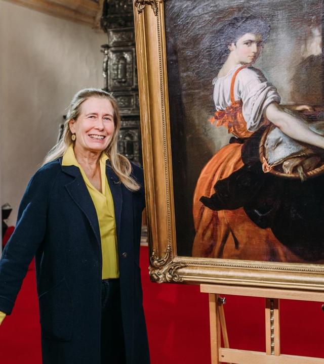 Feines Gemälde · Magd mit Fischkorb und mehr