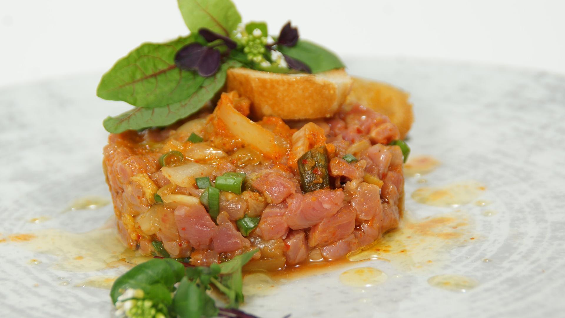 Kalbstatar, Zander und gratinierte Himbeeren