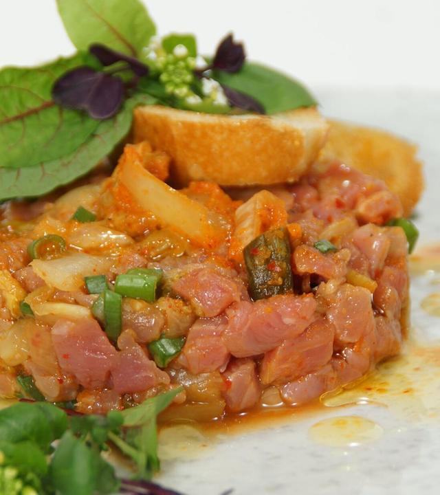 Kalbstatar, Zander und gratinierte Himbeeren