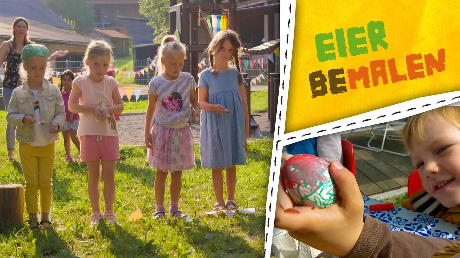 An Ostern bemalen und suchen wir Eier und spielen Eierlauf