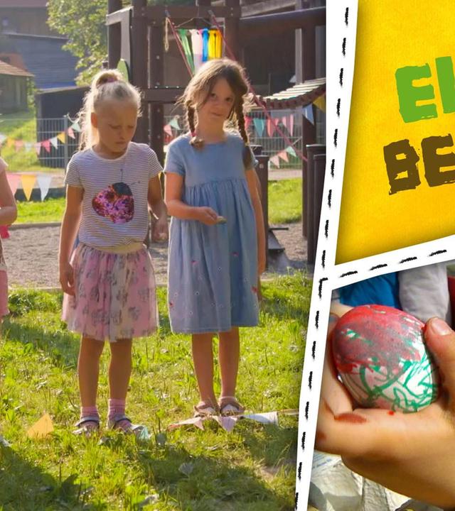 An Ostern bemalen und suchen wir Eier und spielen Eierlauf