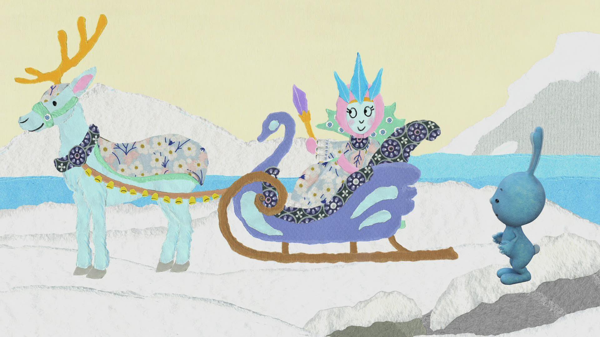 Die Schneekönigin serviert einen Schneemann