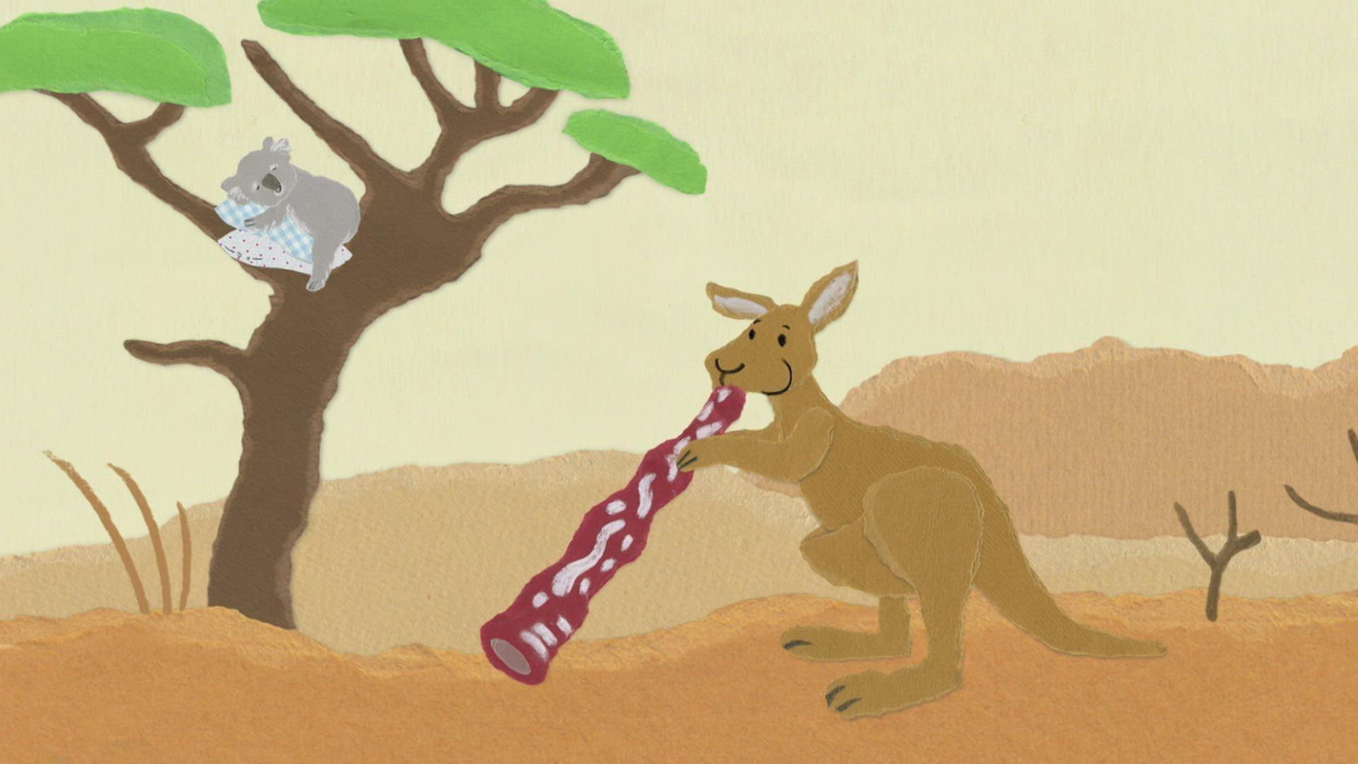 Ein Känguru spielt Didgeridoo