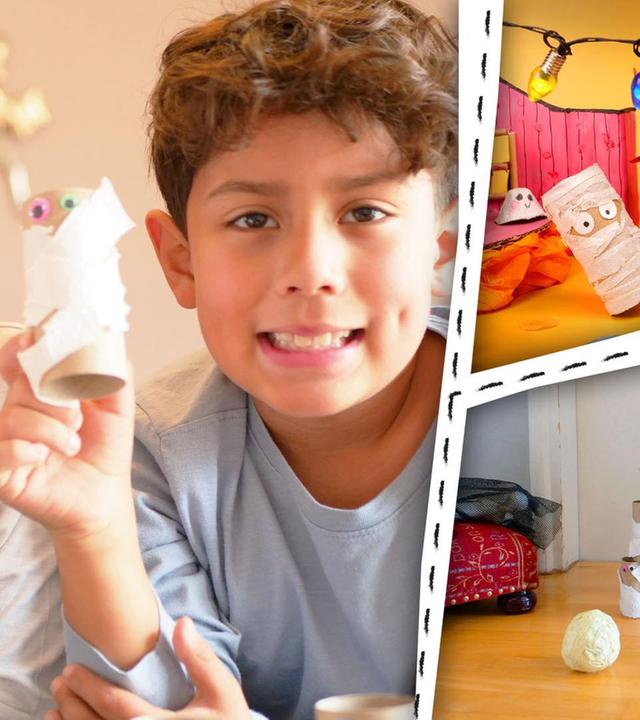 Es ist Halloween und die Papierrolle MEA wird zur Mumie