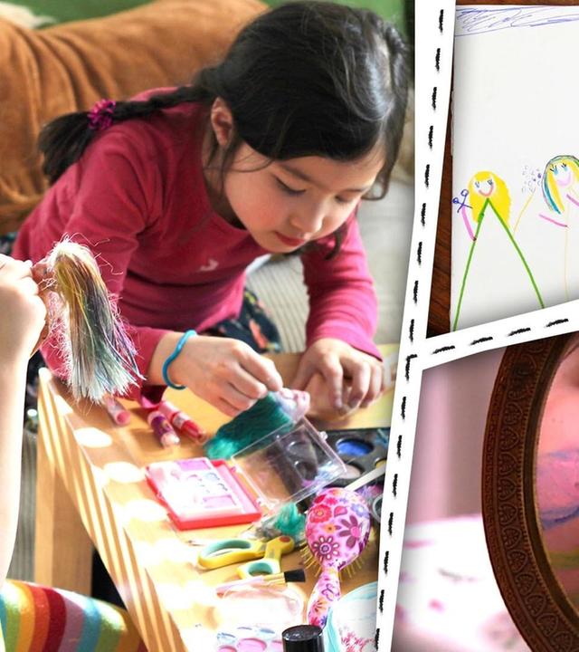 Haare und Make-up, wir schminken uns und spielen Frisör