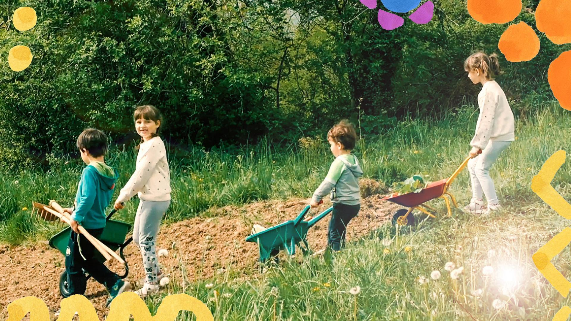 Julija und Janja pflanzen Gemüse