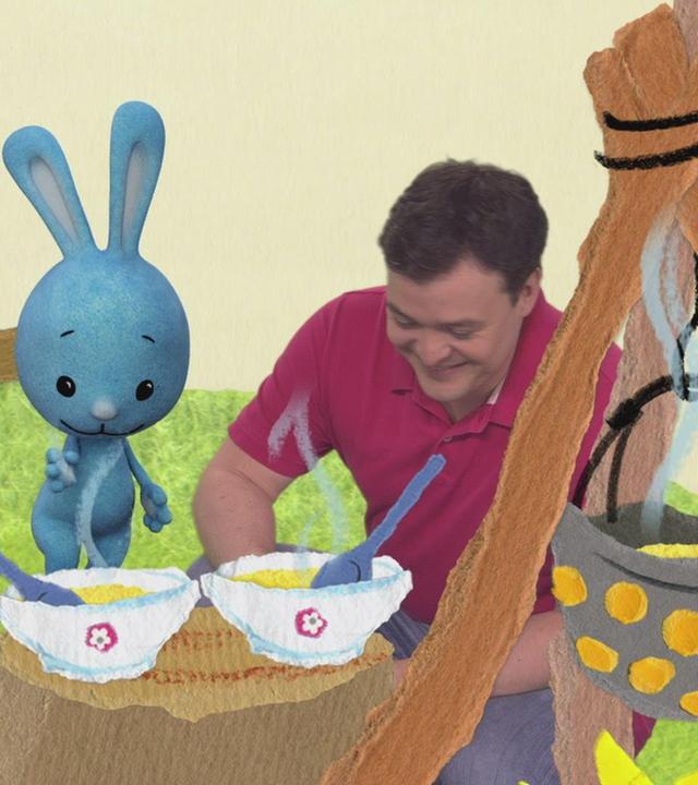 Kikaninchen und Christian kochen Gemüsesuppe