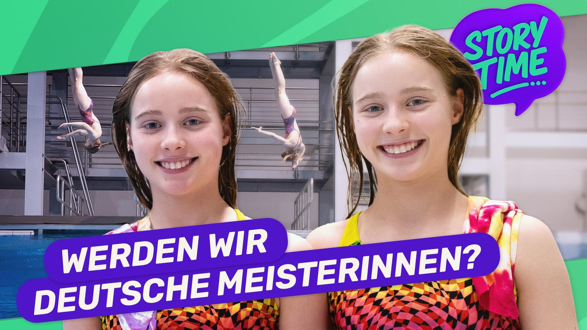 Zwillinge: Marla und Lotta beim Wasserspringen