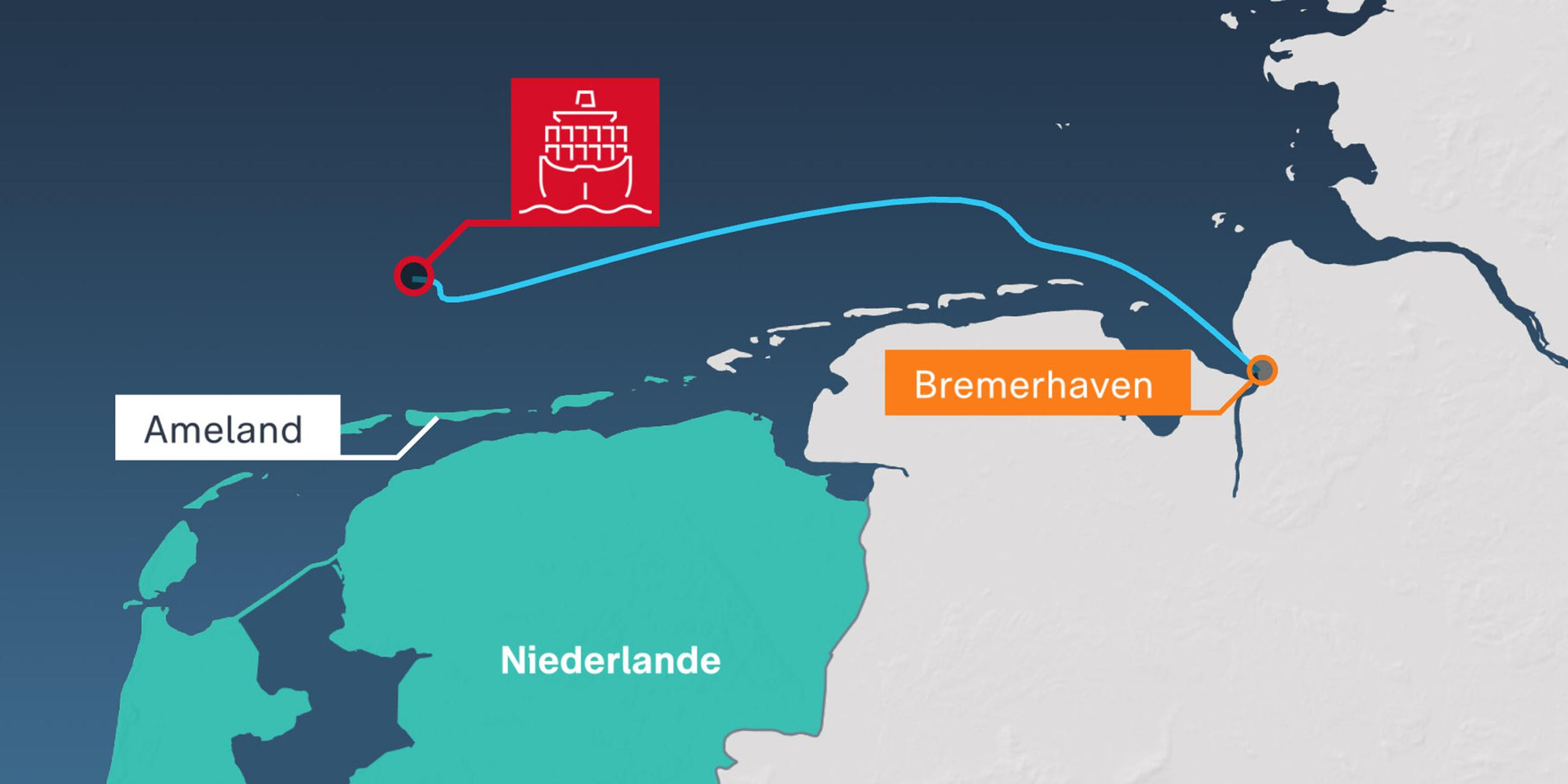 Infokarte: Vor den Niederlanden ist auf einem Frachtschiff ein Feuer ausgebrochen