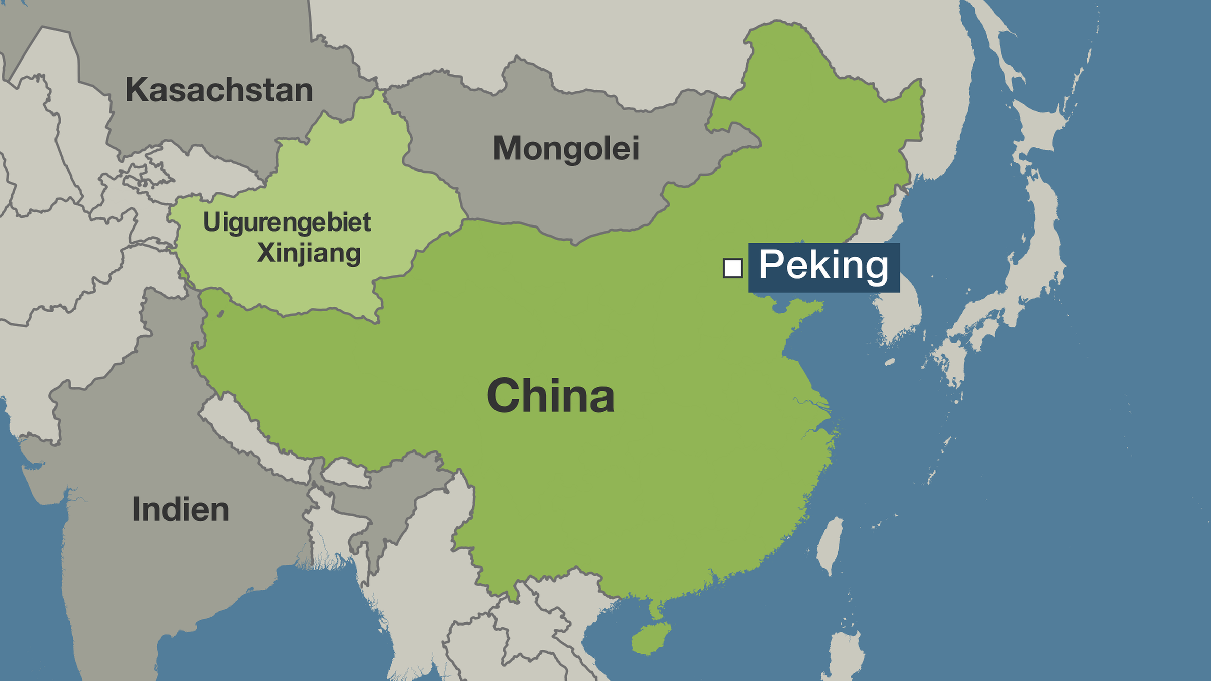 Infokarte: Uigurengebiet in der Region Xinjiang in China