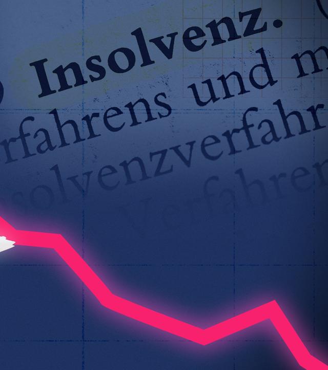 Handwerker, daneben der Schriftzug "Insolvenz" sowie eine Linie, die in Zacken nach unten verläuft