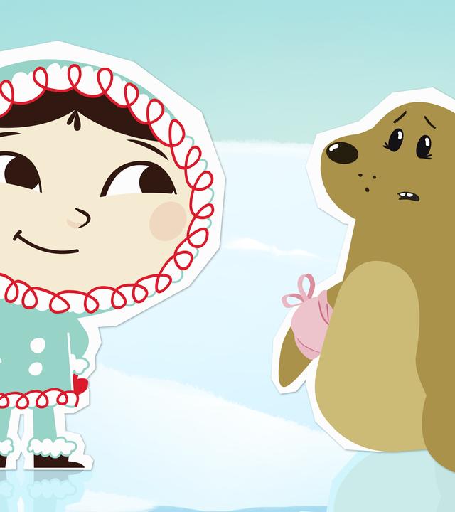 Seehund Sascha und Inui. Sascha trägt einen Verband an der Flosse.