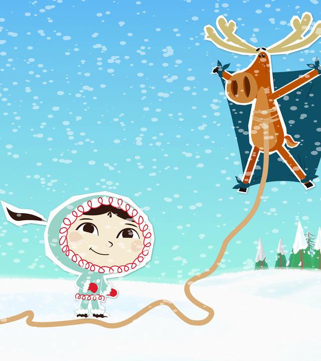 Hubert hat sich in der Schutzplane verheddert und zieht den Schlitten.