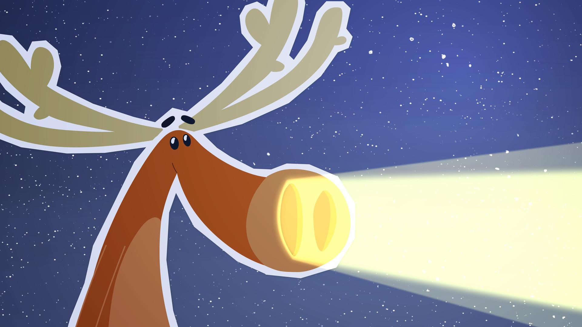 Es leuchten helle Strahlen aus Huberts Nasenlöchern.