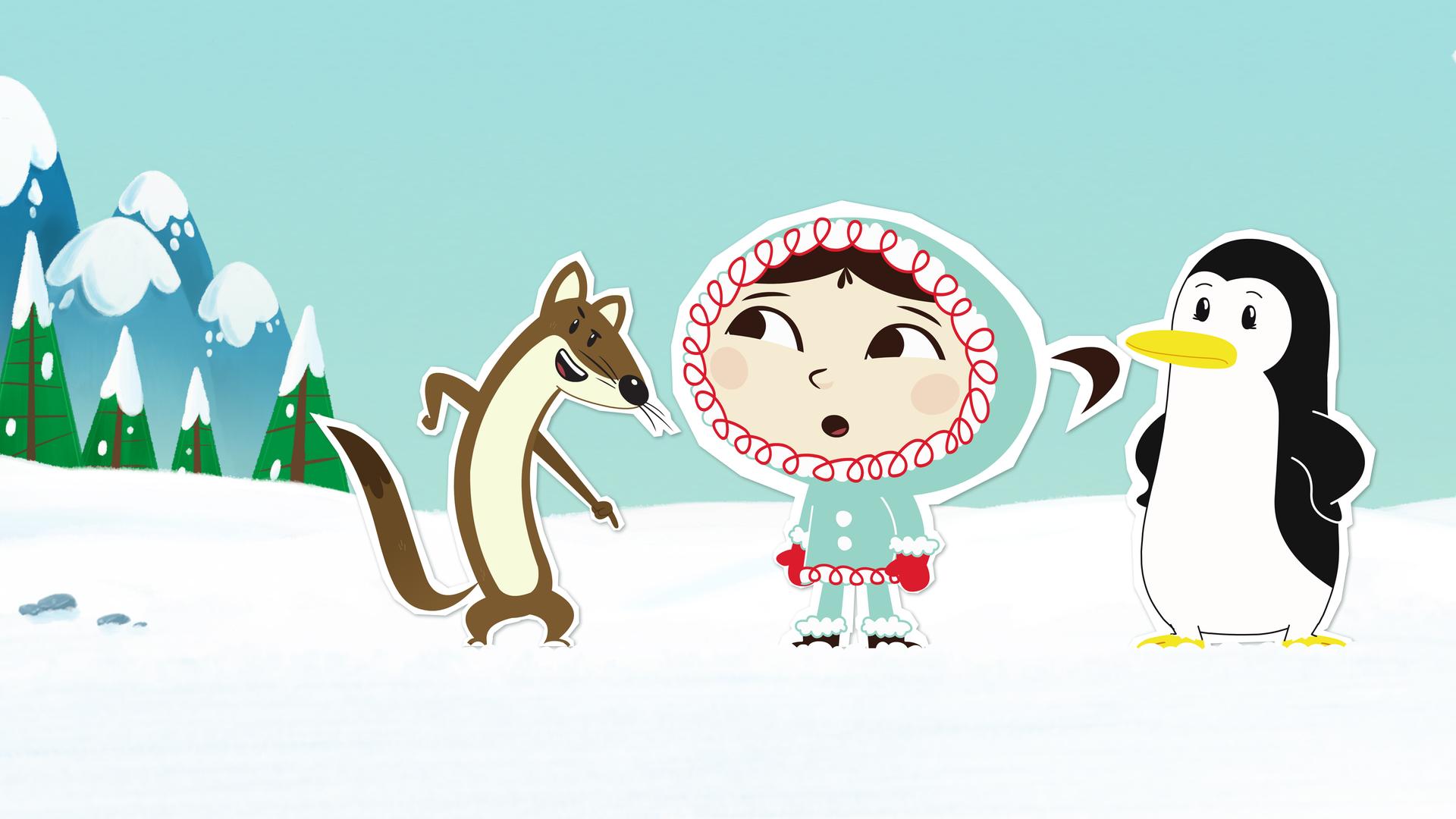 Das Wiesel Johnny steht vor Inui und Lissy.