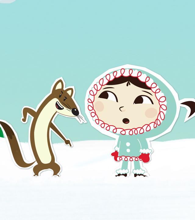 Das Wiesel Johnny steht vor Inui und Lissy.