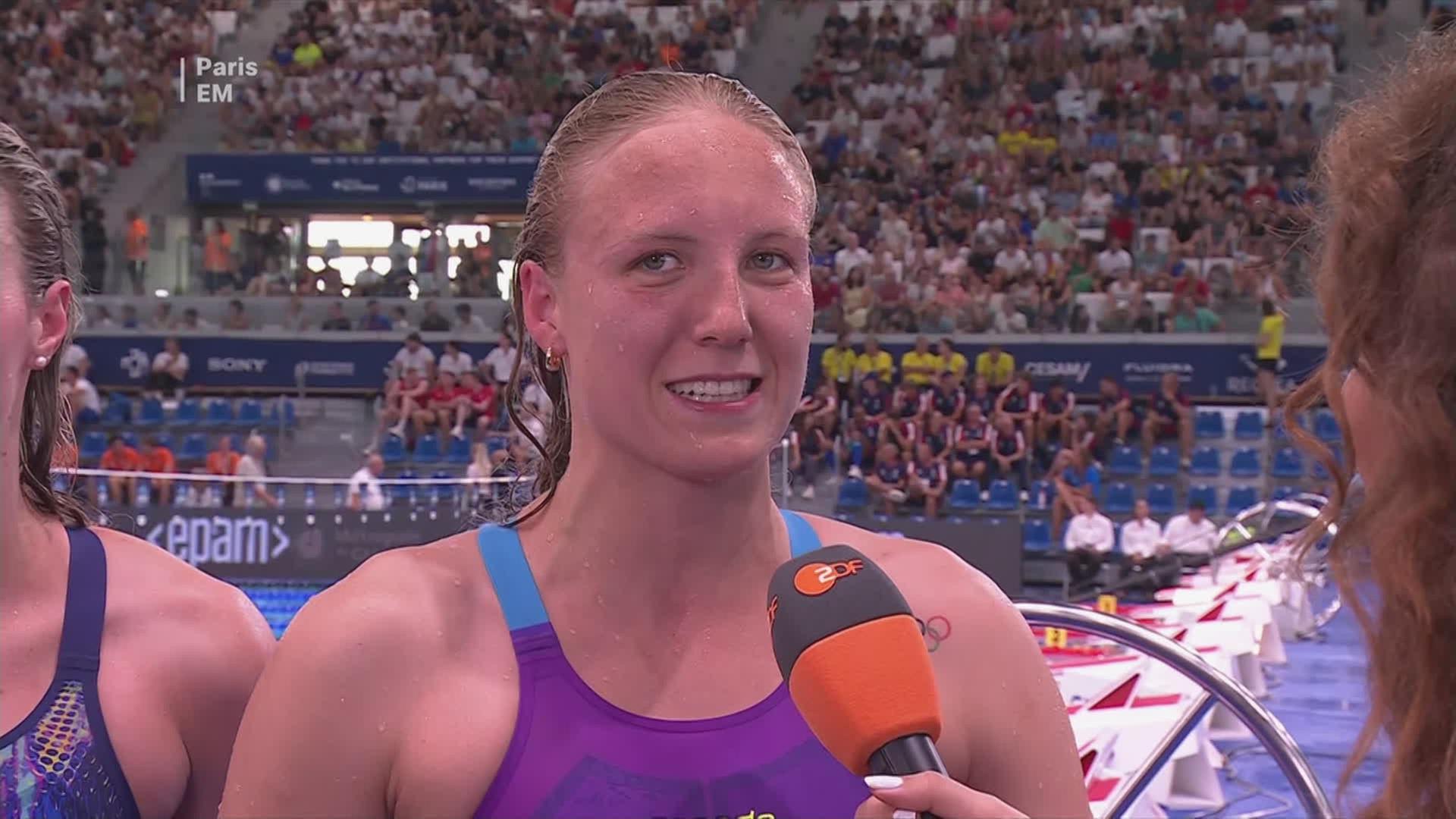 Schwimmerin Isabel Gose im Interview mit dem ZDF nach dem Gewinn der Silbermedaille.