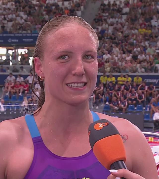 Schwimmerin Isabel Gose im Interview mit dem ZDF nach dem Gewinn der Silbermedaille.