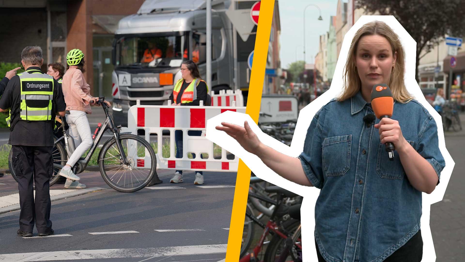 Menschen auf den Straßen und Absperrband