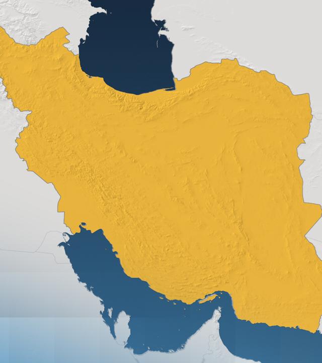 Der Iran, gelb markiert, auf einer Karte.