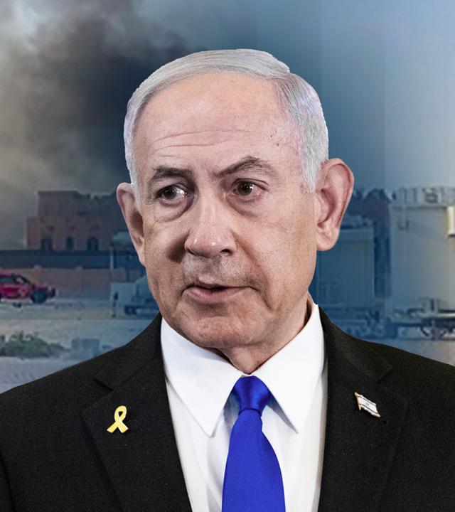 Benjamin Netanjahu vor einer Karte von Katar.