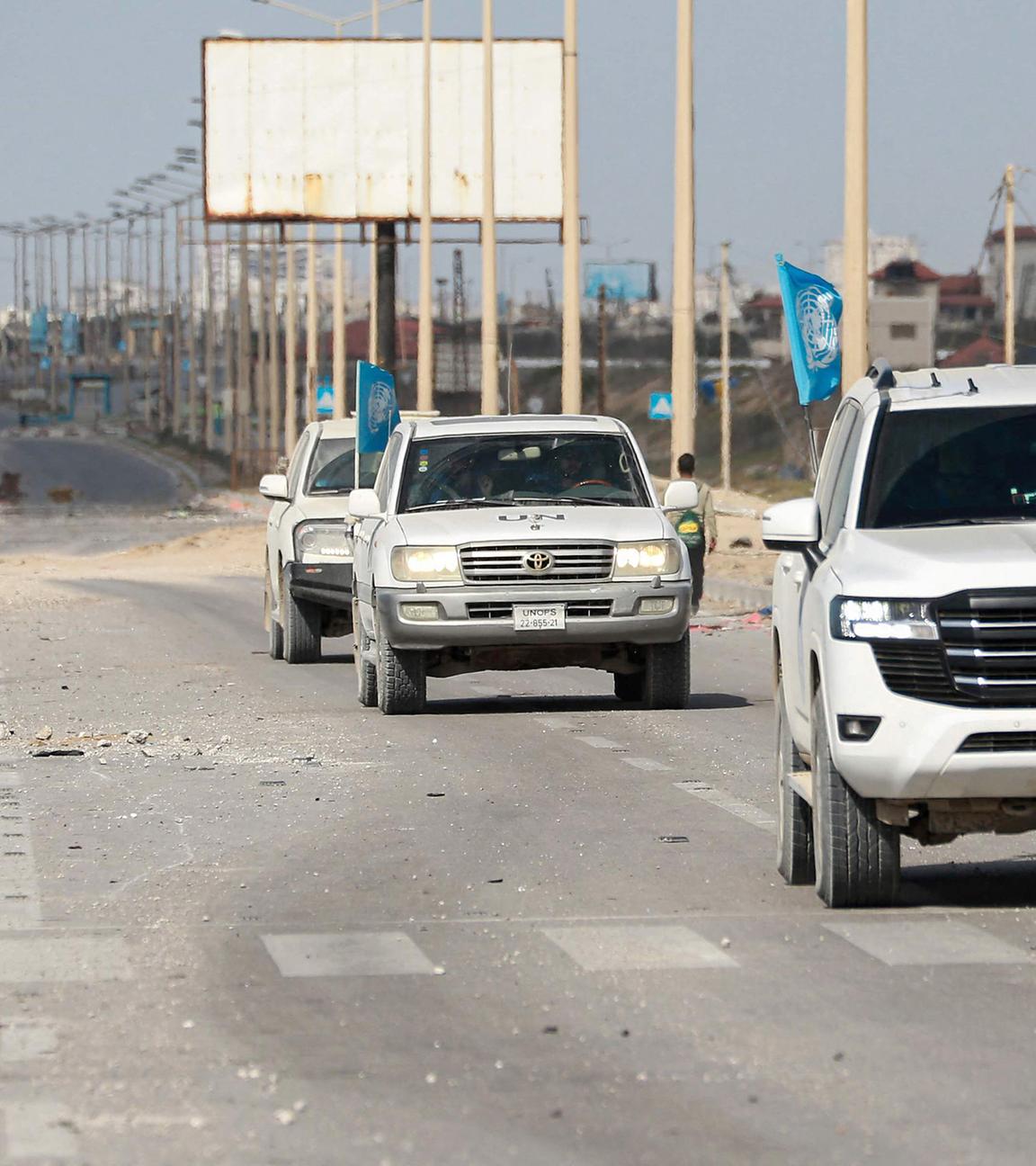 UN-Fahrzeugen, aufgenommen am 01.04.2024 in Gazastreifen