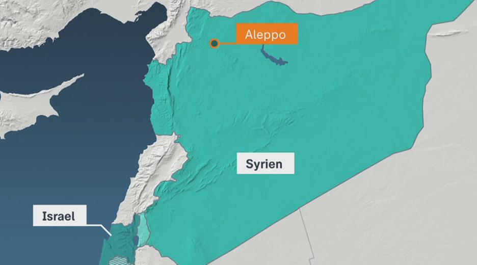Karte der Nahost-Region mit Isreal, Syrien und Aleppo eingezeichnet