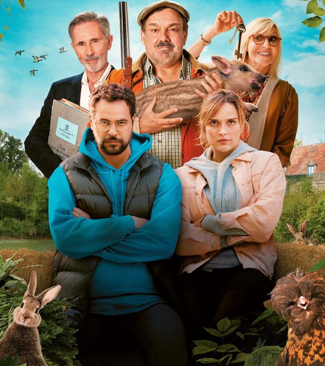 Plakatmotiv zum Film mit Disdier Bourdon, Camille Lou, Hakim Jemili und Thierry Lhermitte.