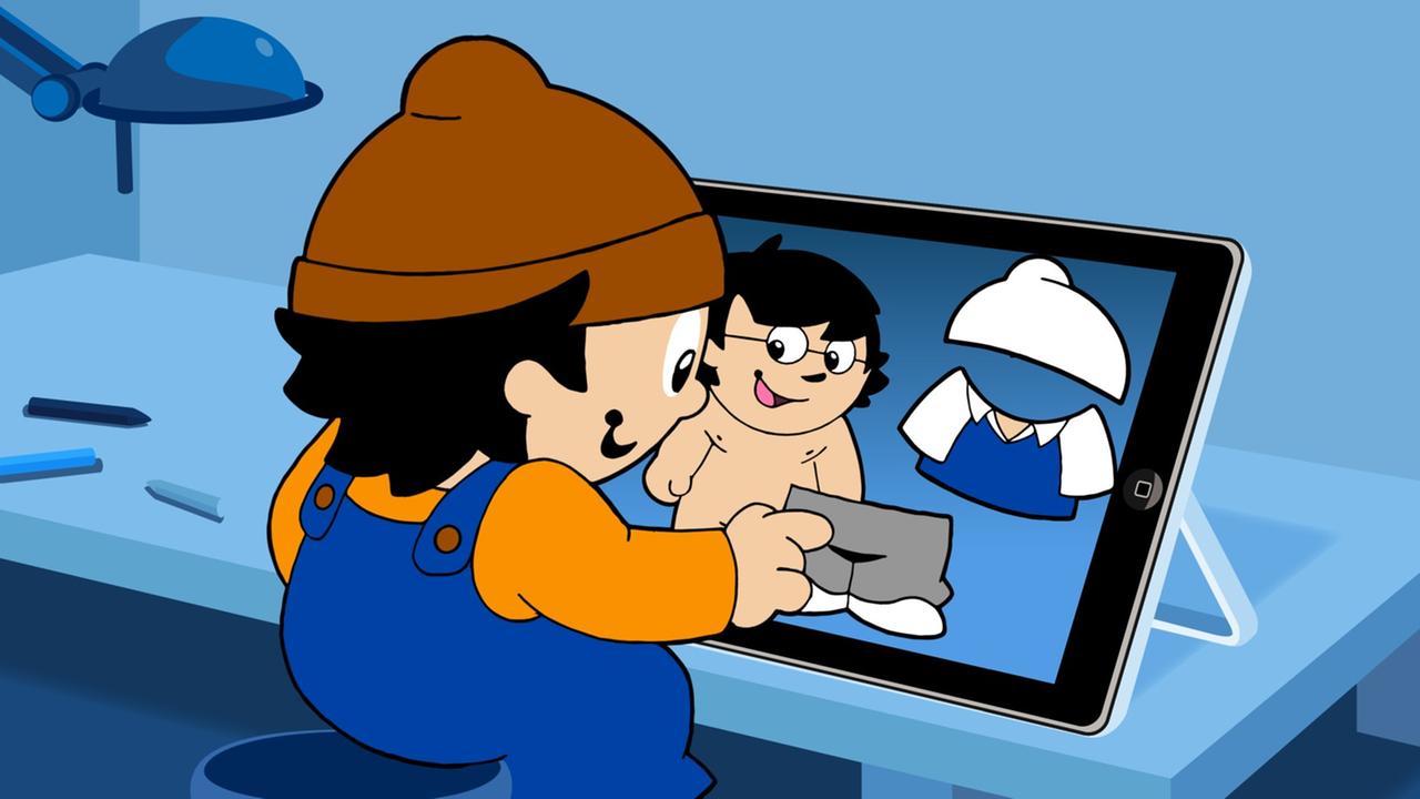 Mainzelmännchen als Online-Einkäufer mit Tablet