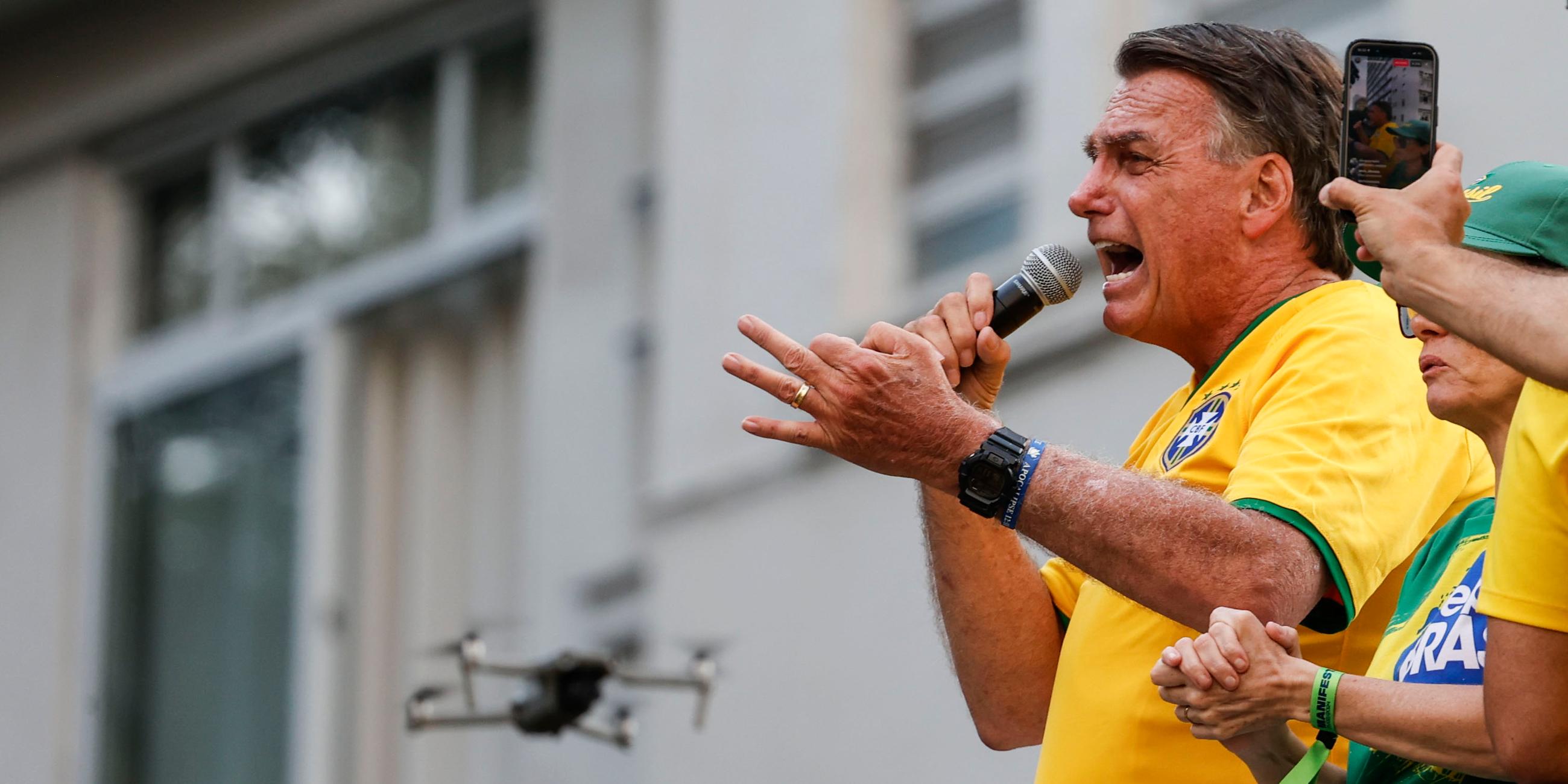Kundgebung der Anhänger des ehemaligen brasilianischen Präsidenten Bolsonaro in Sao Paulo.