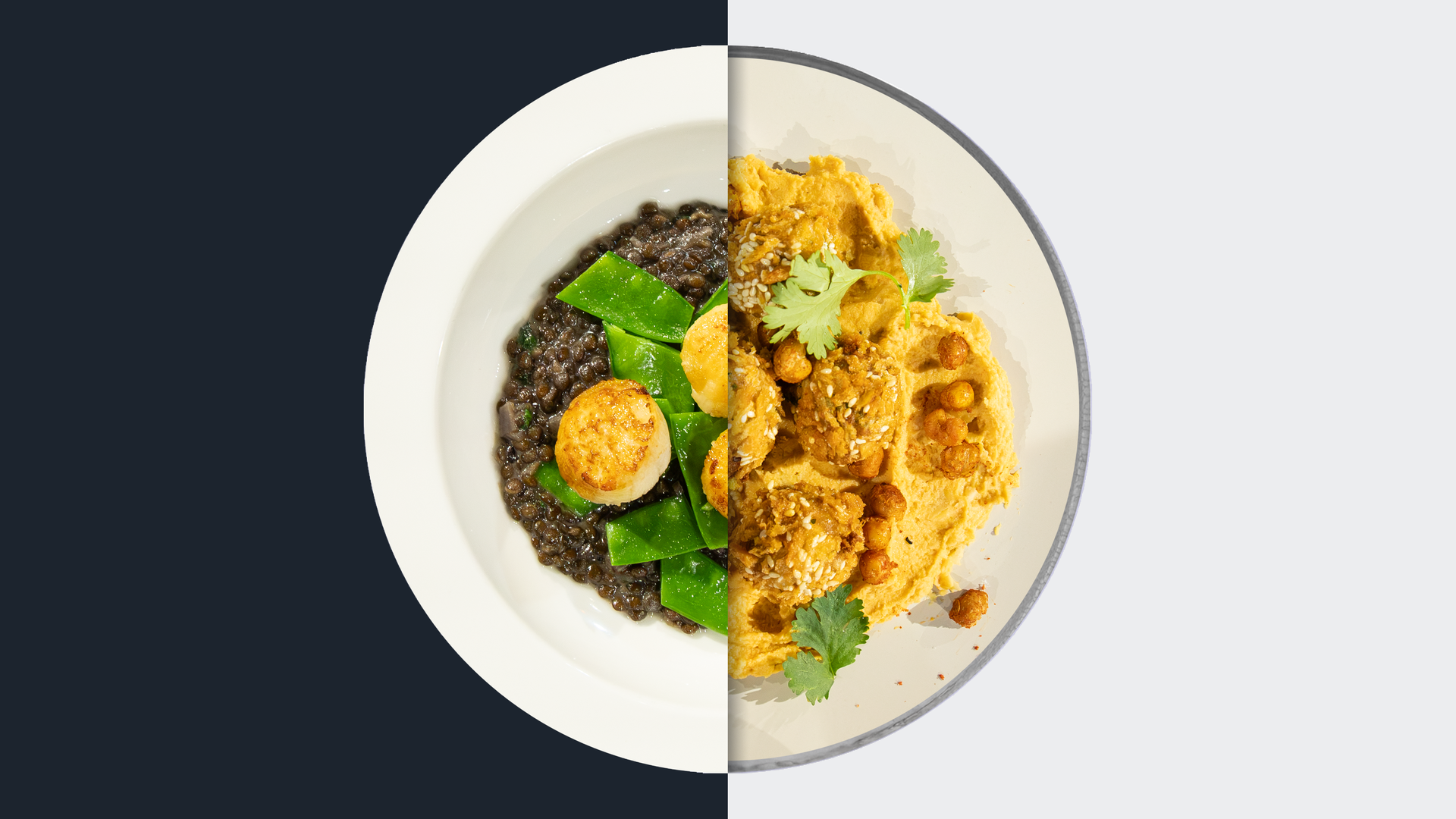 Jakobsmuscheln vs. Falafel mit Hummus
