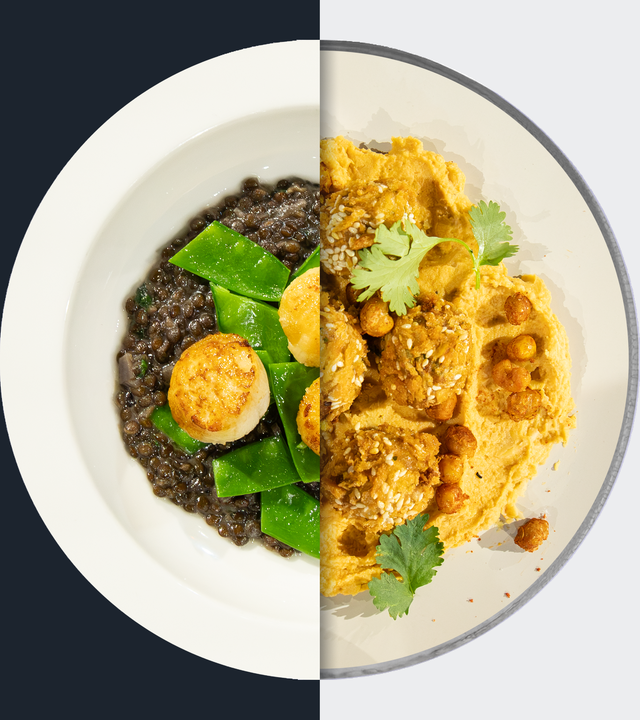 Jakobsmuscheln vs. Falafel mit Hummus