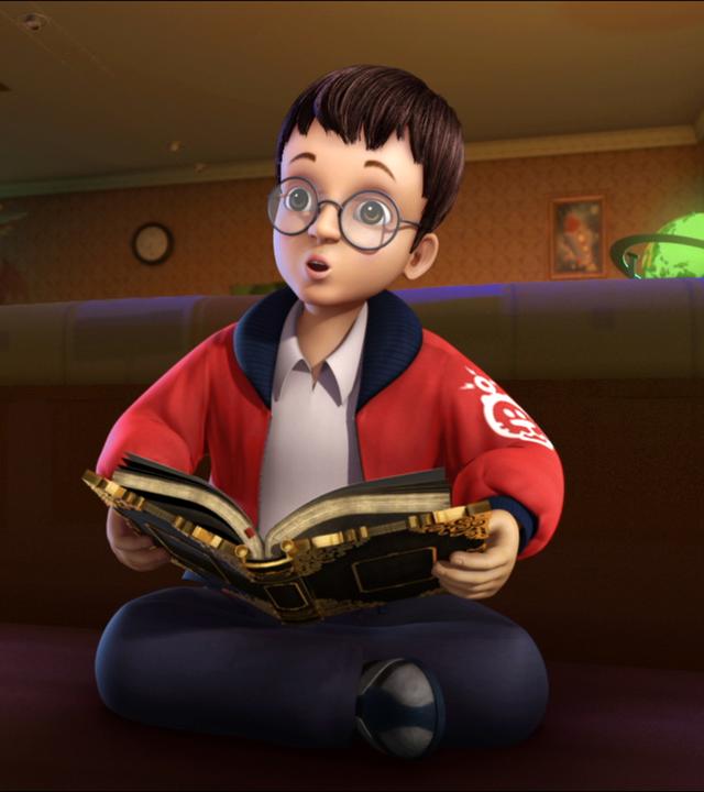 John sitzt auf einem Sofa und liest im verwunschenen Buch.