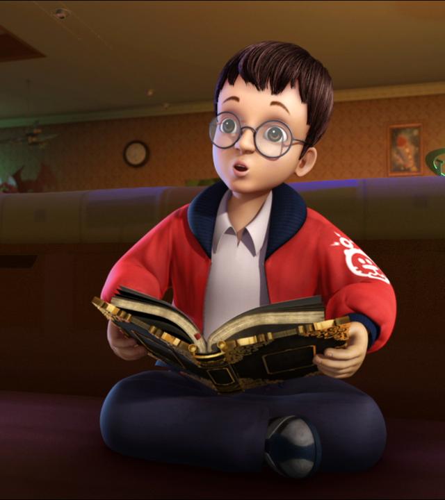 John sitzt auf einem Sofa und liest im verwunschenen Buch.