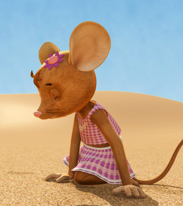 Jo und Naya sind ziellos in der Wüste. Jo schaut Naya an, die erschöpft aussieht.