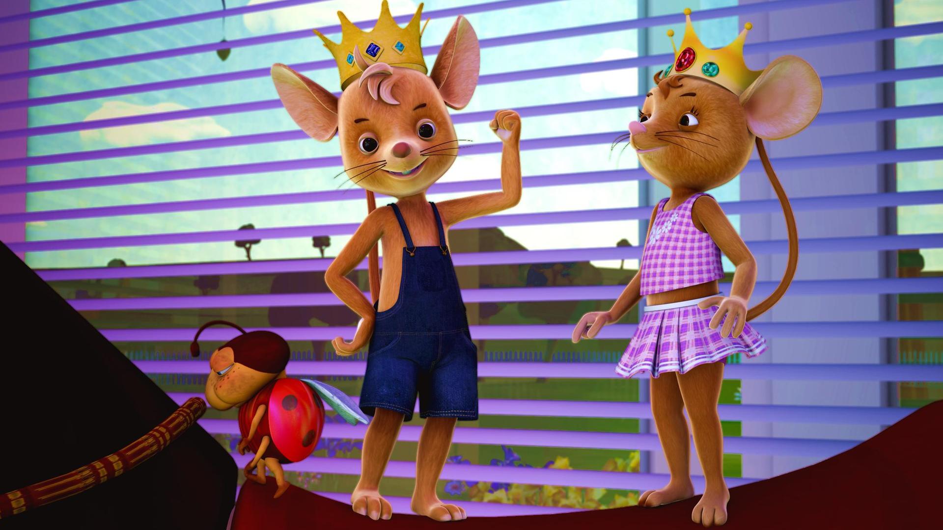 Jo und Naya spielen mit ihren Kronen.