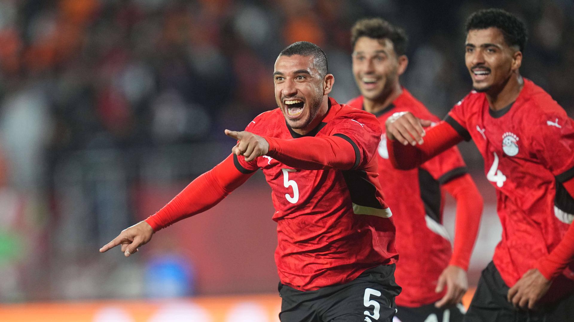 Der ägyptische Verteidiger Ramy Rabia jubelt nach seinem Treffer zum 2:0 gegen die Elfenbeinküste im Viertelfinalspiel des Afrika-Cups