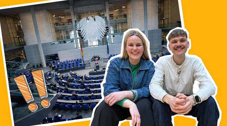 Jüngster Bundestagsabgeordneter Luke Hoß mit Reporterin Isabelle