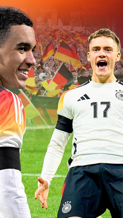 Wird die EM 2024 zum neuen Sommermärchen? Jamal Musiala und Florian Wirtz, im Hintergrund Deutsche Fans