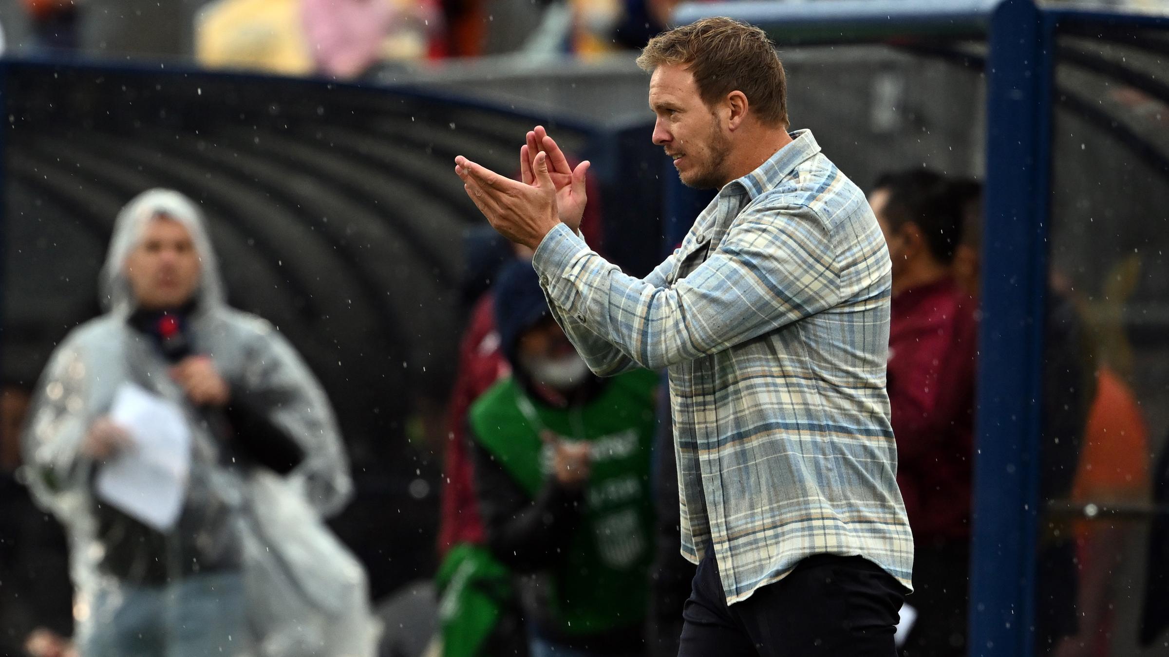 Deutschlands Bundestrainer Julian Nagelsmann bejubelt das Tor zum 1:2 beim Spiel gegen die USA am 14.10.2023.