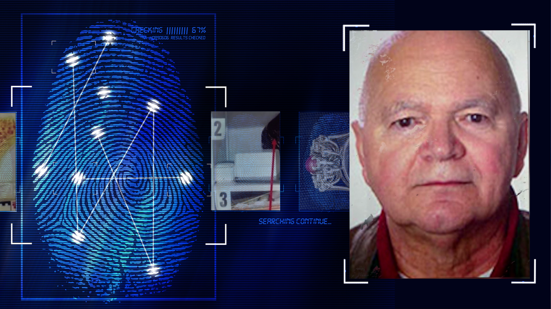 Der vermisste Juwelier Friedrich Heisler, etwa Mitte 50. Links daneben: Lichtschematische Darstellung eines Fingerabdrucks.