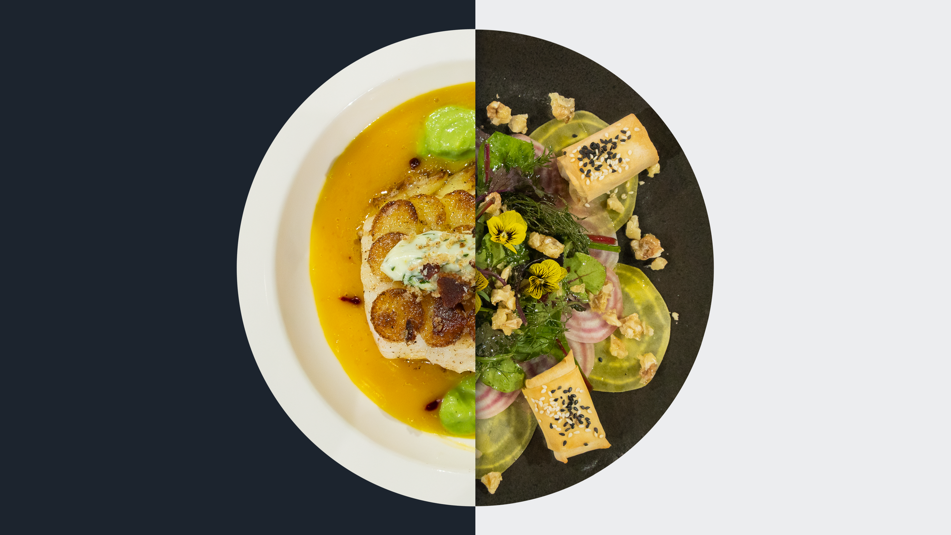 Kabeljaufilet mit Kartoffelschuppen vs. Carpaccio von der Bete