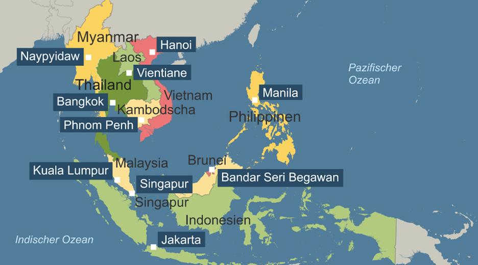 Karte: ASEAN - Verband Südostasiatischer Nationen