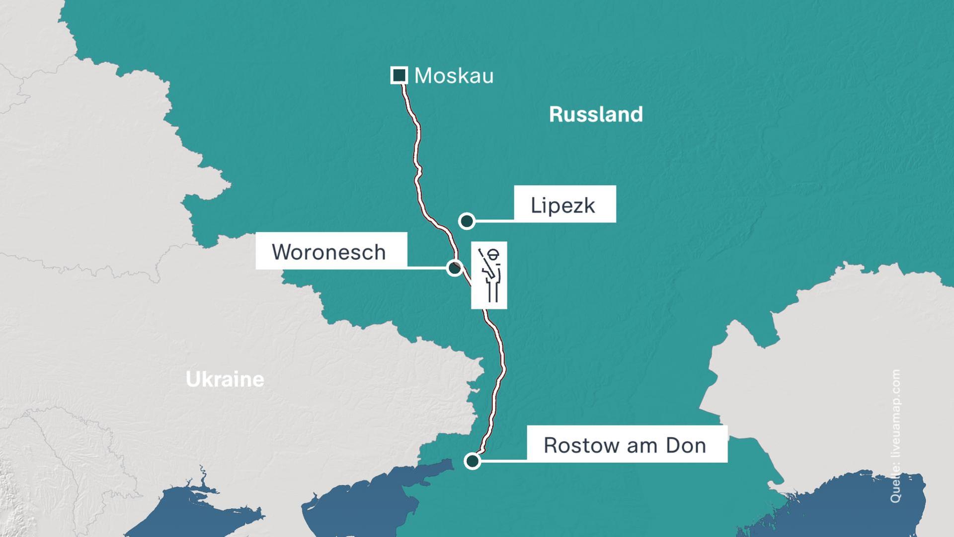 Karte, Autobahn M4 von Rostow am Don nach Moskau