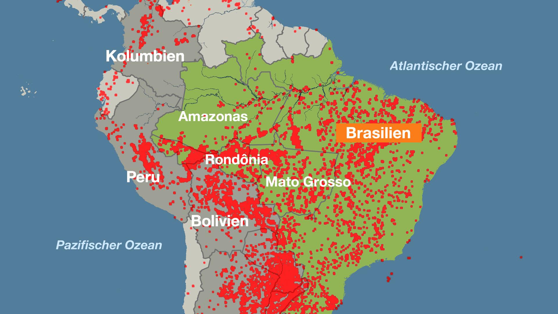 Amazonas Karte Feuer