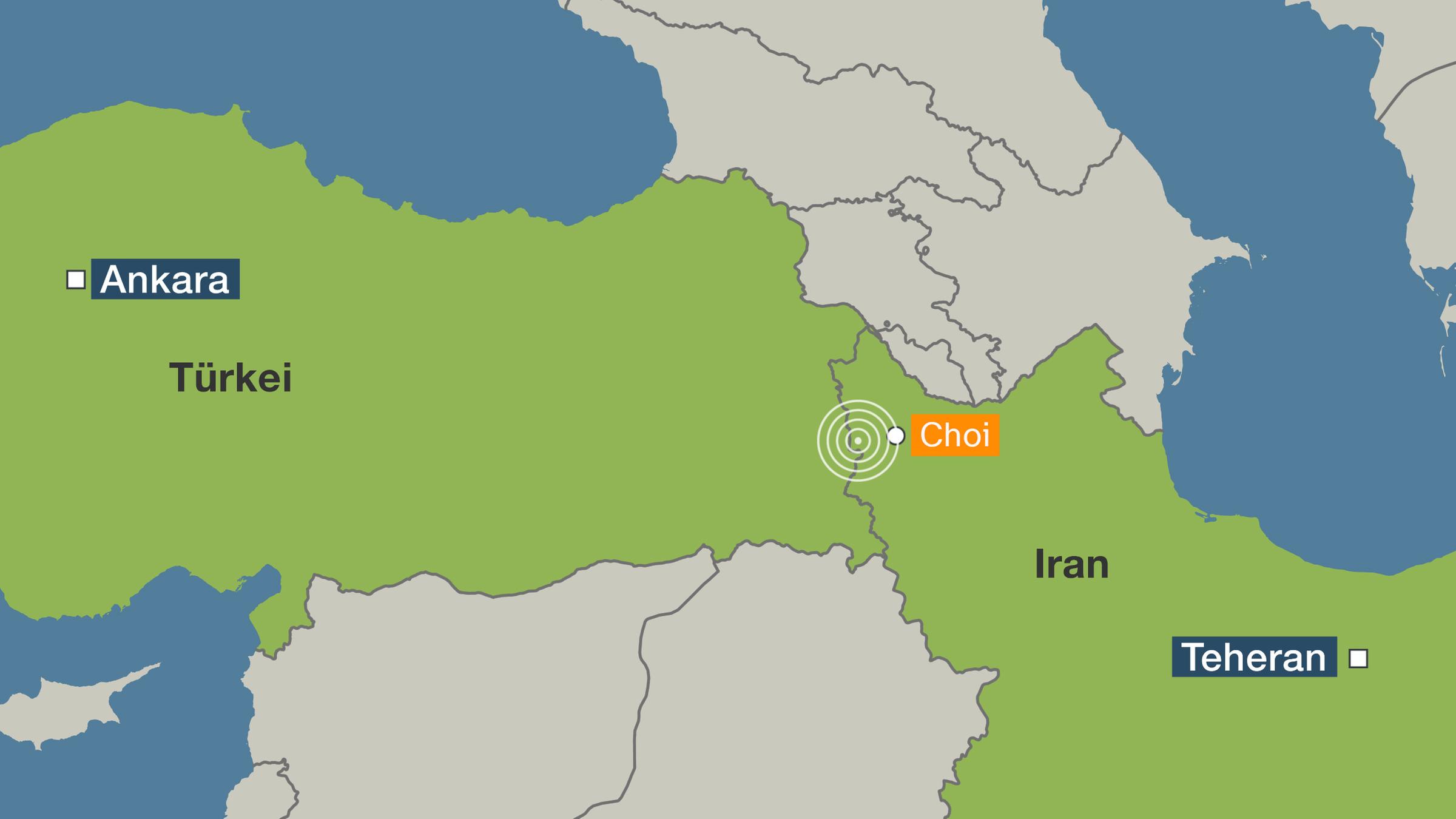 Karte: Erdbeben an der Grenze von Türkei und Iran.
