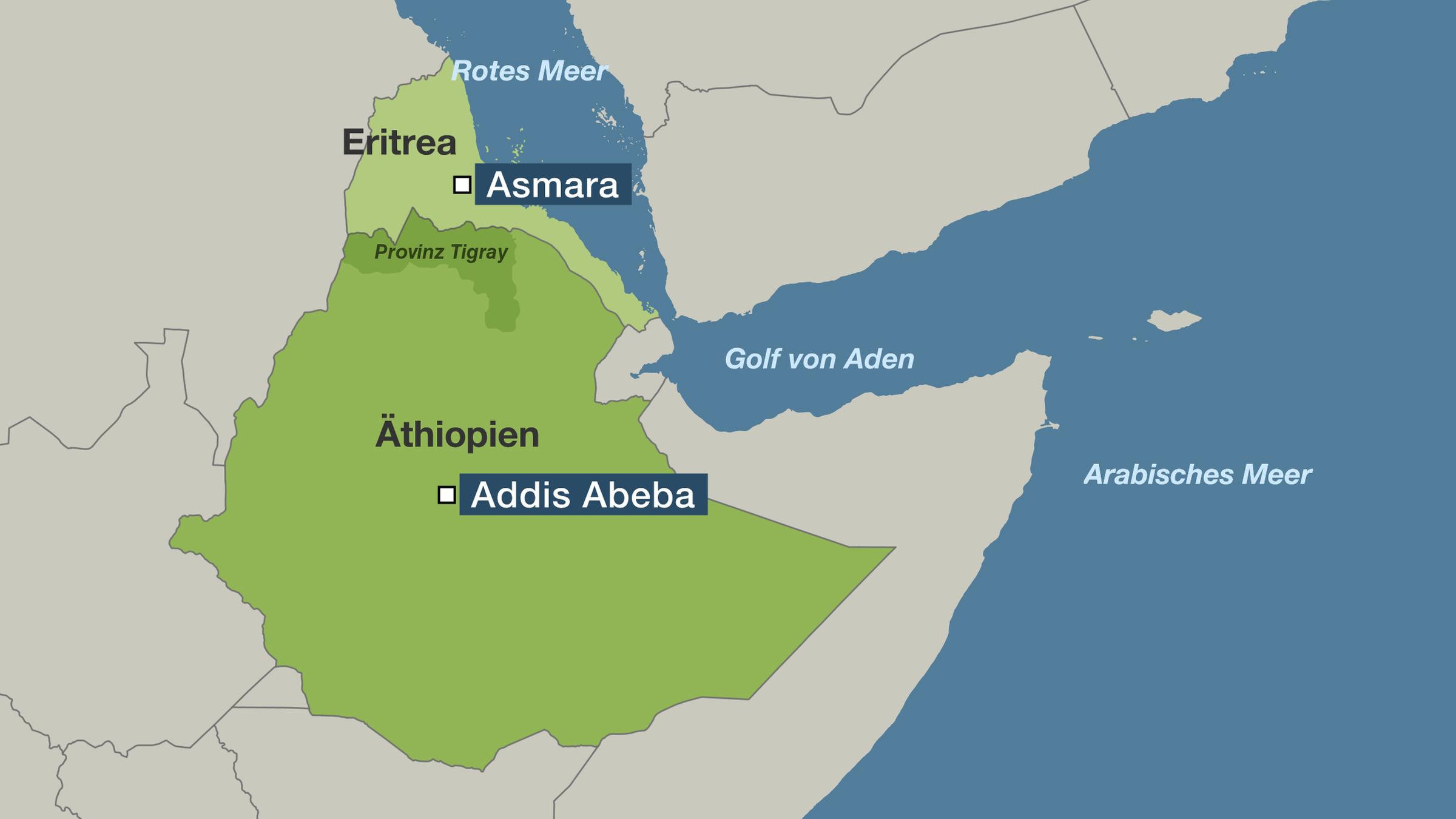 Karte von Eritrea und Äthiopien