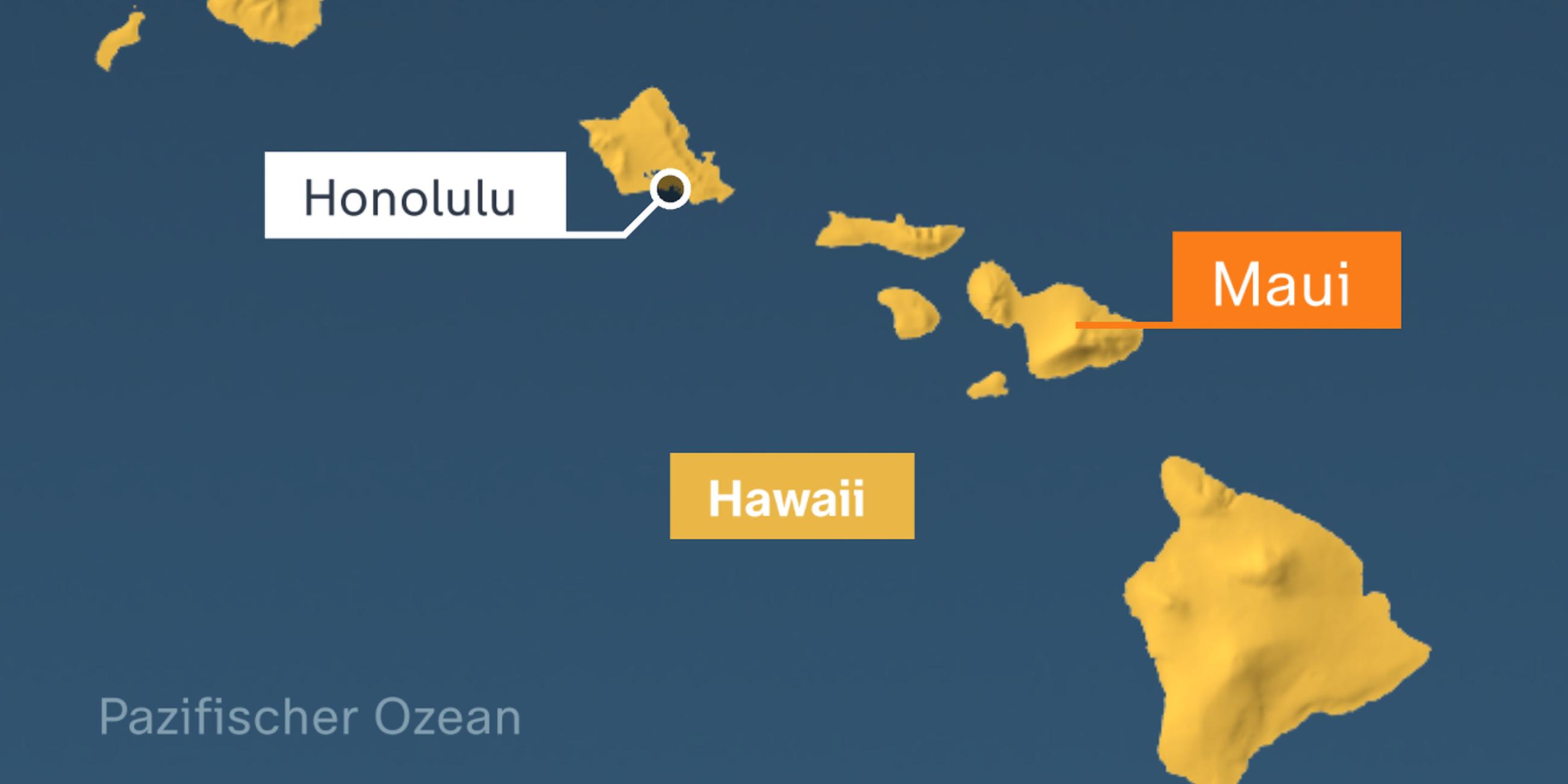 Karte: Inselgruppe Hawaii mit Insel Maui