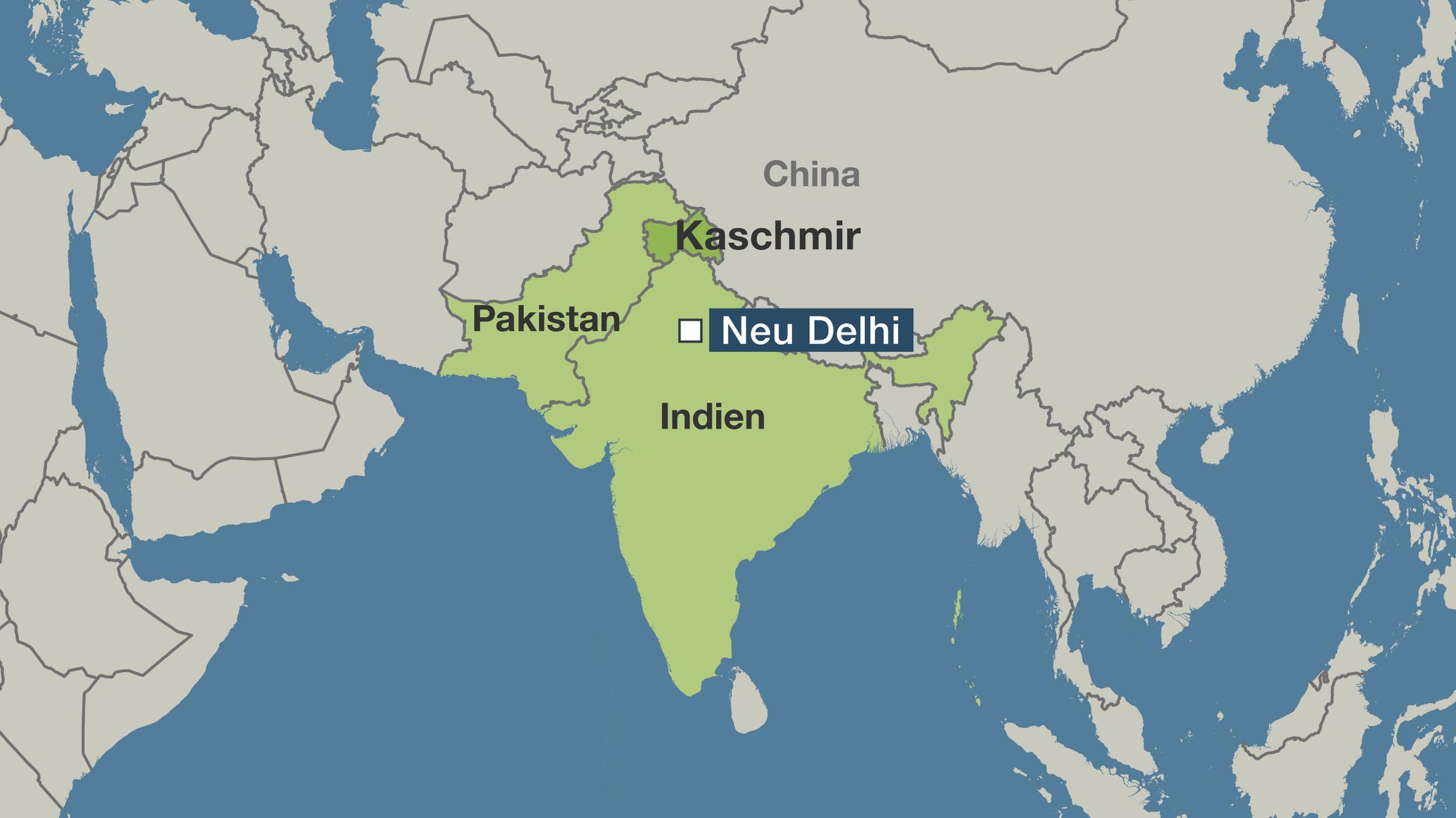 Karte: Indien mit der Region Kaschmir und Pakistan