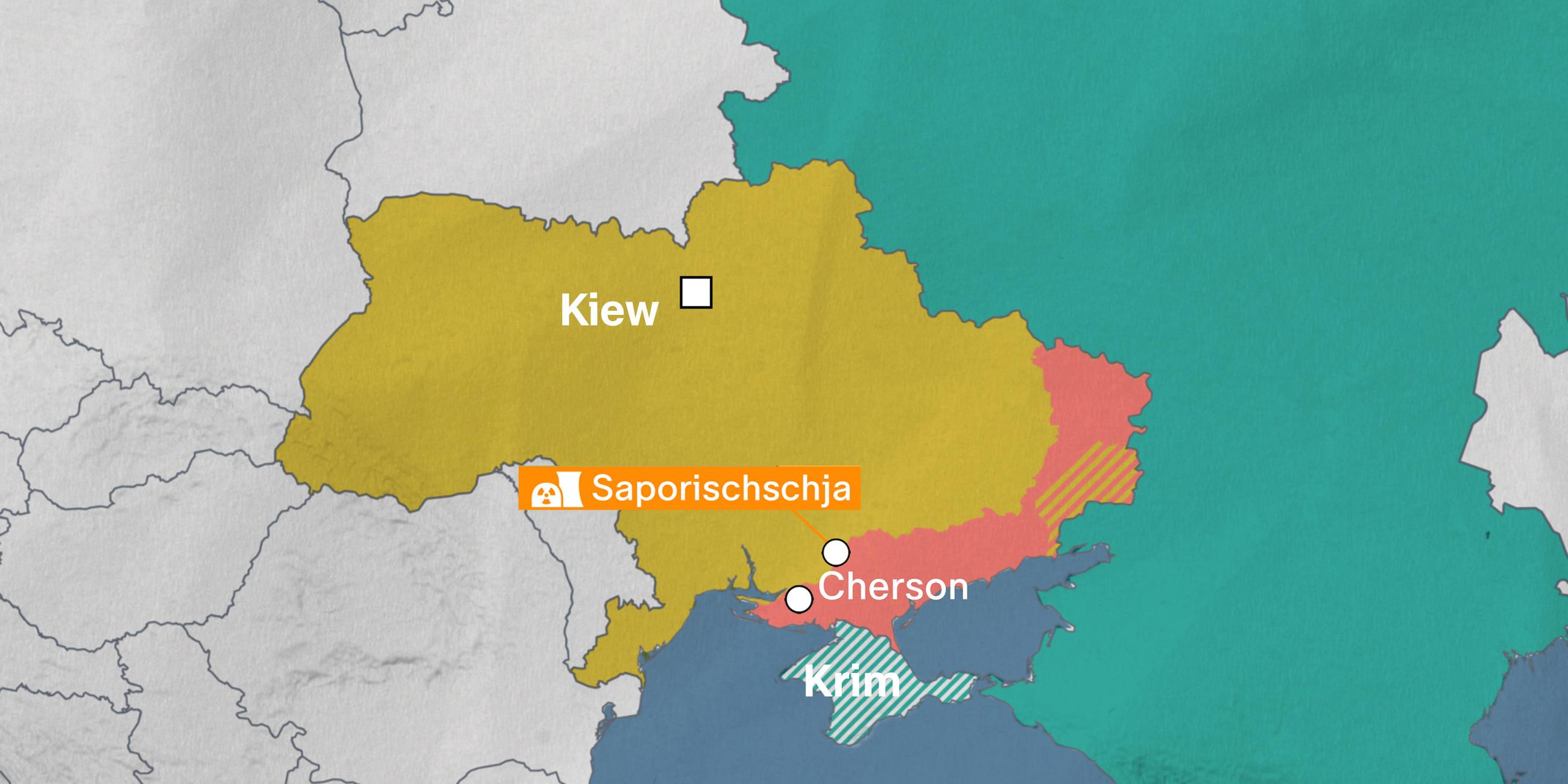Karte: Ukraine - Kiew, Cherson, Saporischschja, Krim
